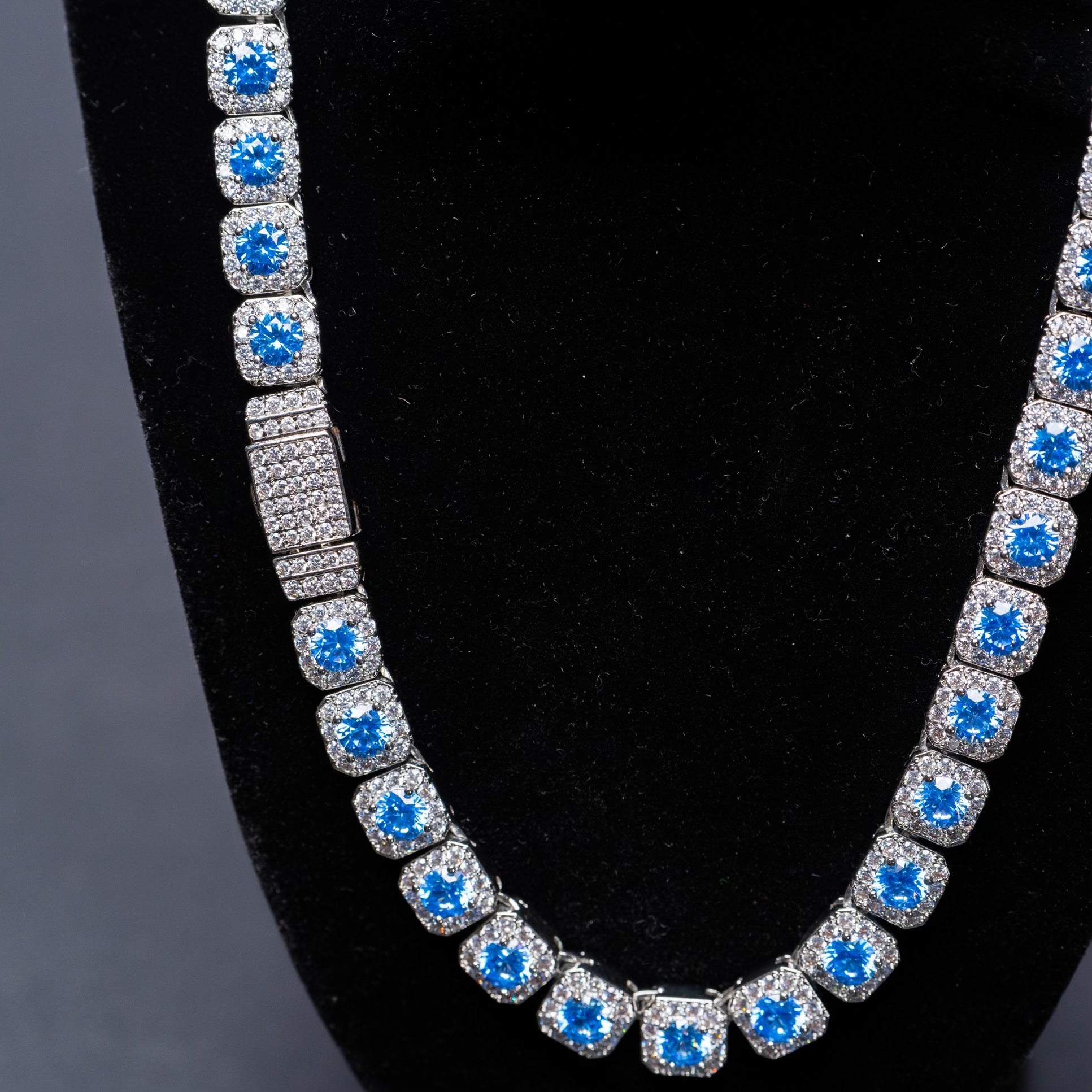 Blue Cushion Cut Chain Necklace